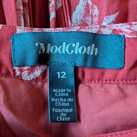 ModCloth Womens NWT Size 12 Coral Red Floral Perfectly Posh Pleated Mini Skirt - Picture 7 of 10